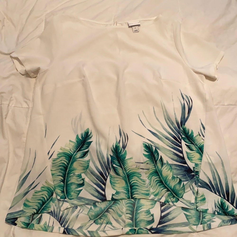 Ava & Viv Tropical Palms shirt sleeve Blouse